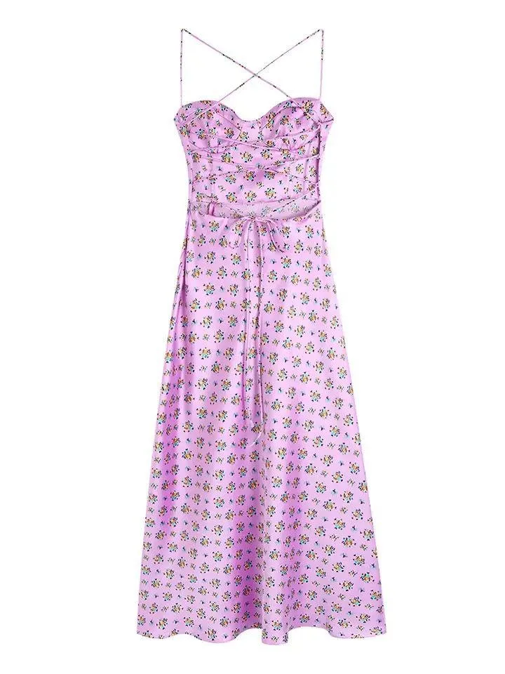 Agatha floral midi dress with slit in Pink